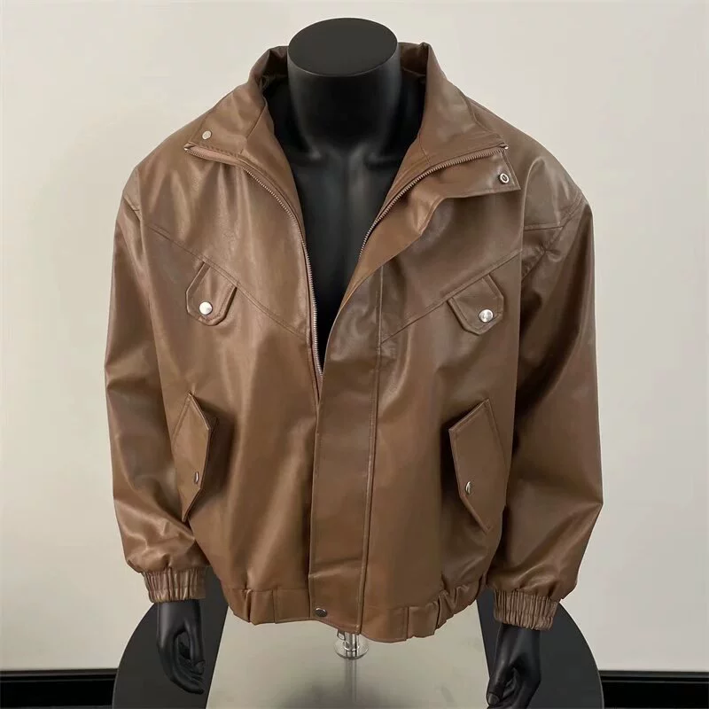 Свободная куртка из мягкого полиуретана (эко-кожа), бомбер, молния, M–3XL