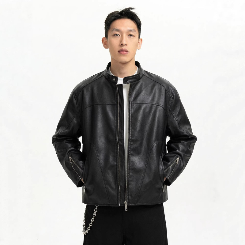 Atborder 2025 Autum New Retro Motorcycle Casual Neutral Pu Leather Jacket Trendyy Loose Lapel Jacket