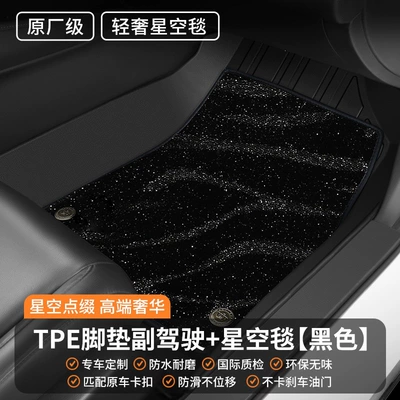 Universal Foot Pad piece, for the passenger seat, indoor - passenger-side-double-layer-luxury-model-original-factory-grade-tpe-floor-mat-starry-sky-carpet-black