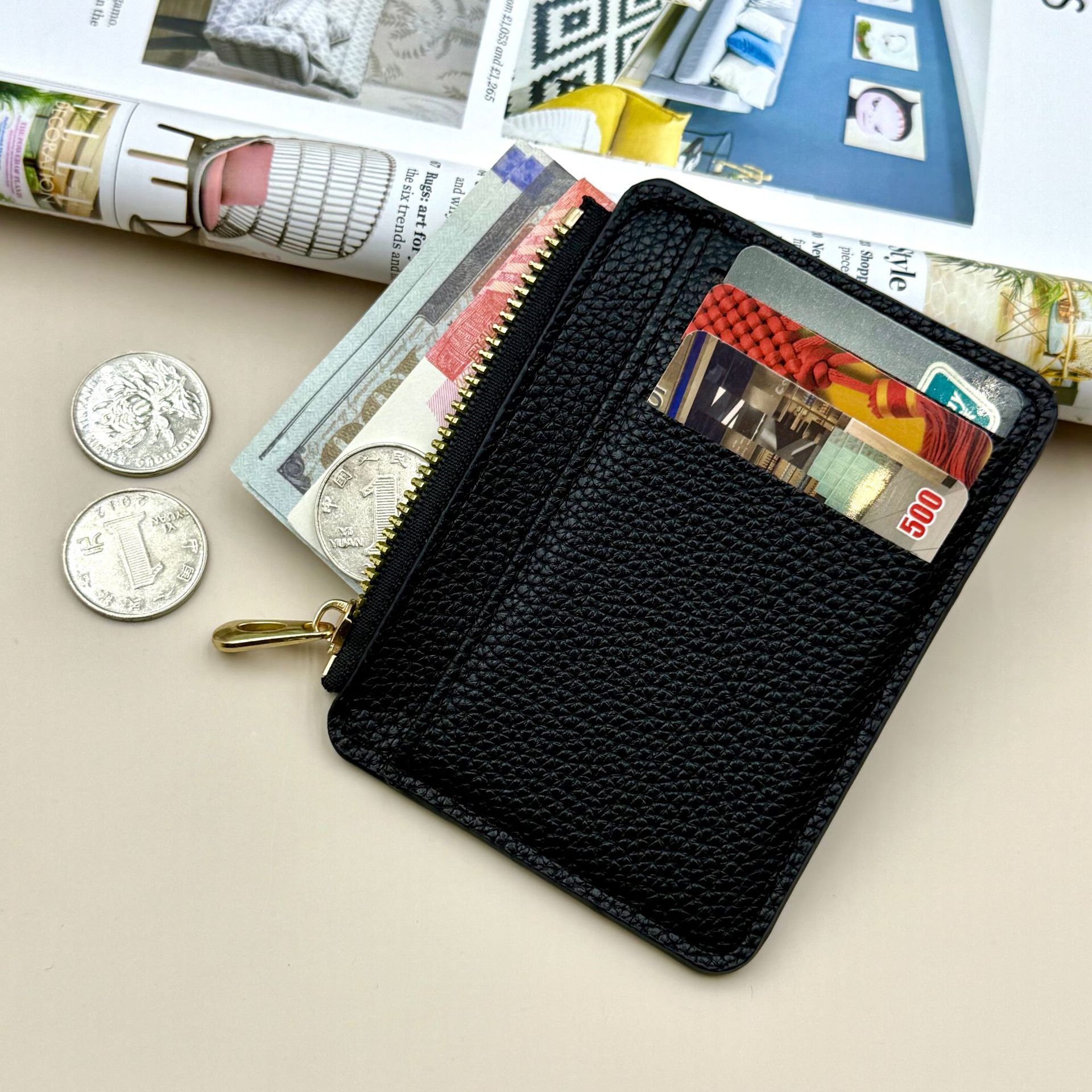 Comercio exterior nuevo tipo de bolsa de tarjetas con cremallera multifuncional de gran capacidad fuente transfronteriza litchi cartón clip multi-tarjeta bolsa de cambio