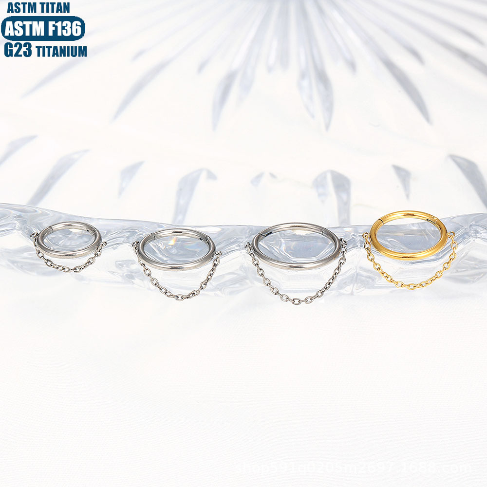 G23 Titanium Hinge Nose Ring with Zircon Chain Earrings - Seamless Open Ring Cartilage Septum Perforated Ear Ring Nose detail image 21