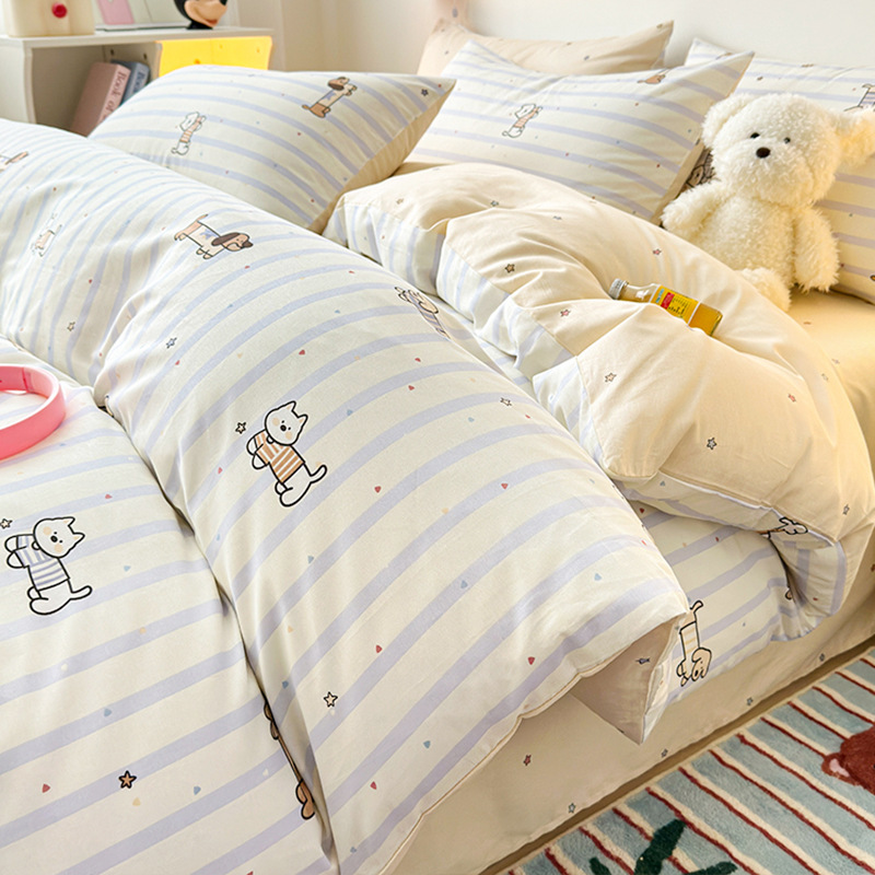 Cama de algodón de cuatro piezas 100 funda de edredón de algodón sábana dormitorio de tres piezas ropa de cama nueva 2025