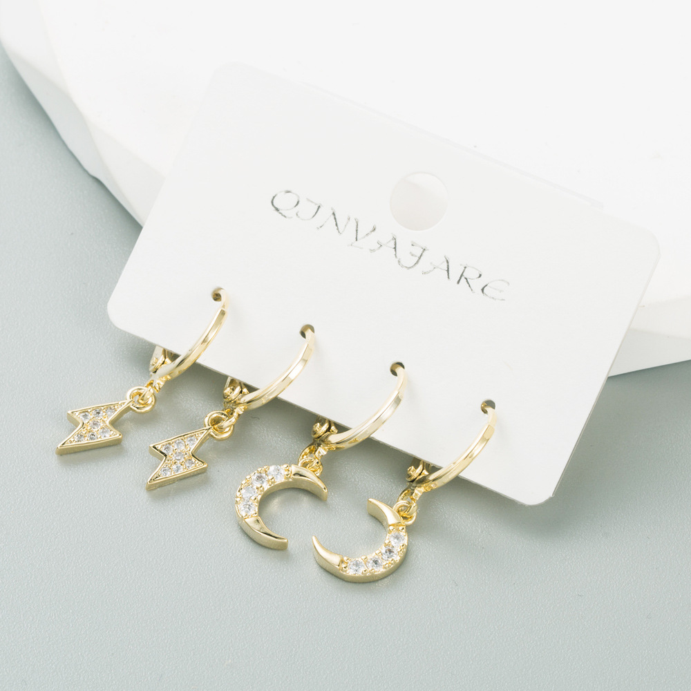 Fashion Devilu0027S Eye Moon Copper Drop Earrings Inlay Zircon Copper Earrings 2 Pairs