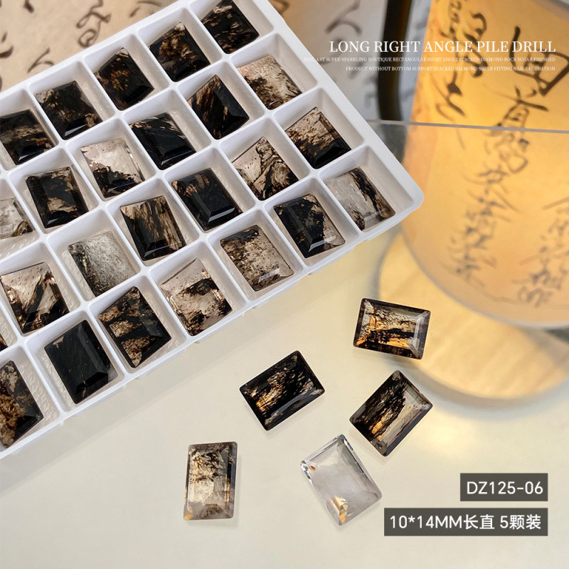 精品水墨晕染尖底钻肥方冰糖长方直角鸽子蛋复古秋冬新款美甲饰品|undefined