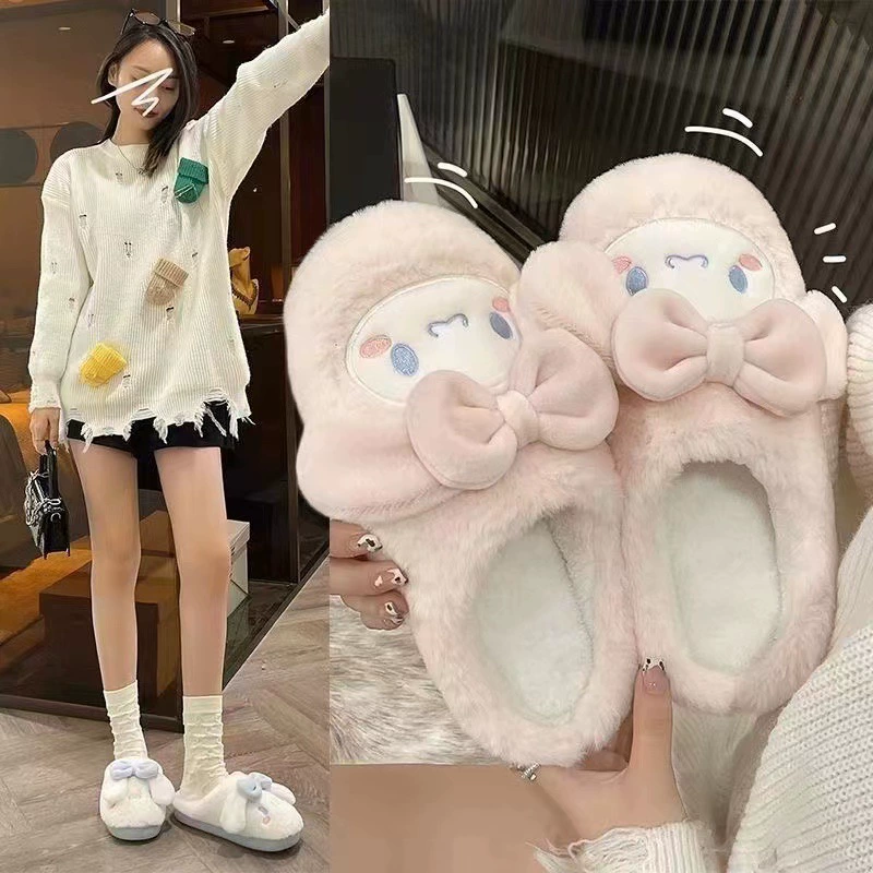 Симпатичные хлопковые тапочки, женская верхняя одежда, пушистые тапочки, зимний интерьер домашней комнаты, бархатная теплая хлопковая обувь, студенческое общежитие