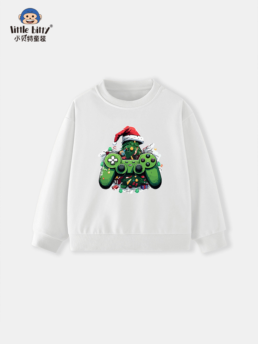 Christmas 25Th Autumn New Children's Long Sleeve Sweatshirt Fashion European and American Sweatshirt Cartoon Game Console Printed Clothing