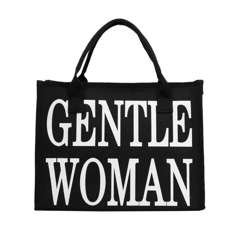 Letras coreanas de color ocio de estilo extranjero 2024 nueva bolsa de lona de hombro de gran capacidad de literatura y arte, bolsa de viento perezosa