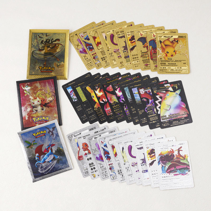 Cross-Border Foreign Trade Hot-Selling Pokémon Tabletop Game Cards Gold Foil Cards Silver Foil Black Foil Collectible Cards