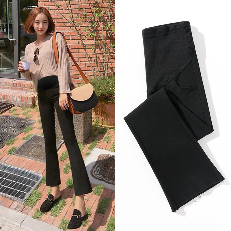 2025 Maternity High-Stretch Korean Cotton Spring and Autumn Belly Support Pants Casual Pants Flared Pants for Outerwear 2025 Maternity High-Stretch Korean Cotton Spring and Autumn Belly Support Pants Casual Pants Flared Pants for Outerwear