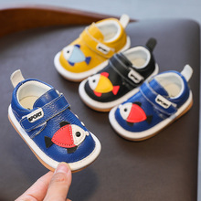 真皮學步鞋軟底春秋寶寶鞋子0-2歲男童鞋寶寶叫叫鞋會響的嬰兒鞋1