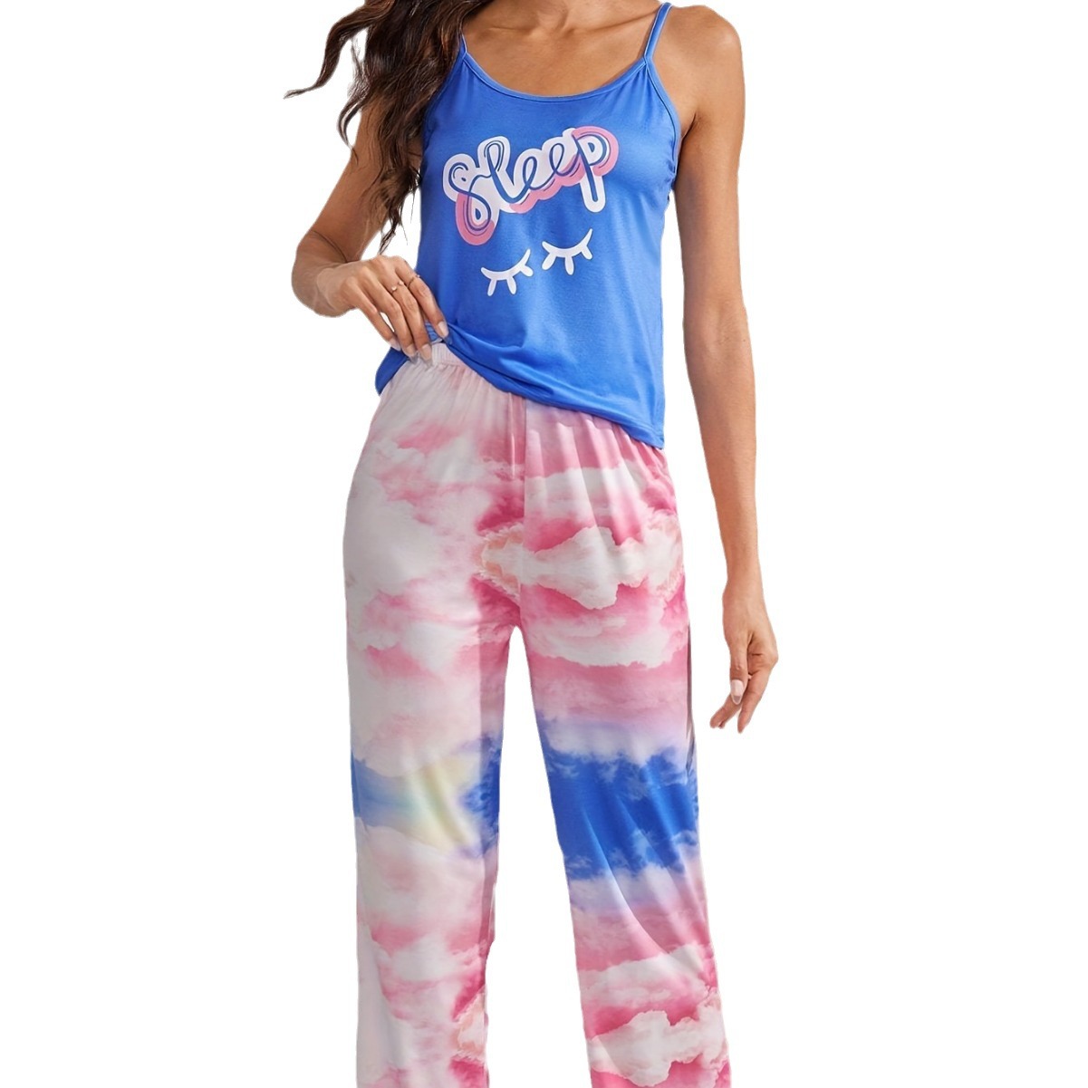 2025 nuevo estilo transfronterizo Amazon traje europeo y americano pijamas casual y cómodo servicio a domicilio pantalones a juego con estampado de letras