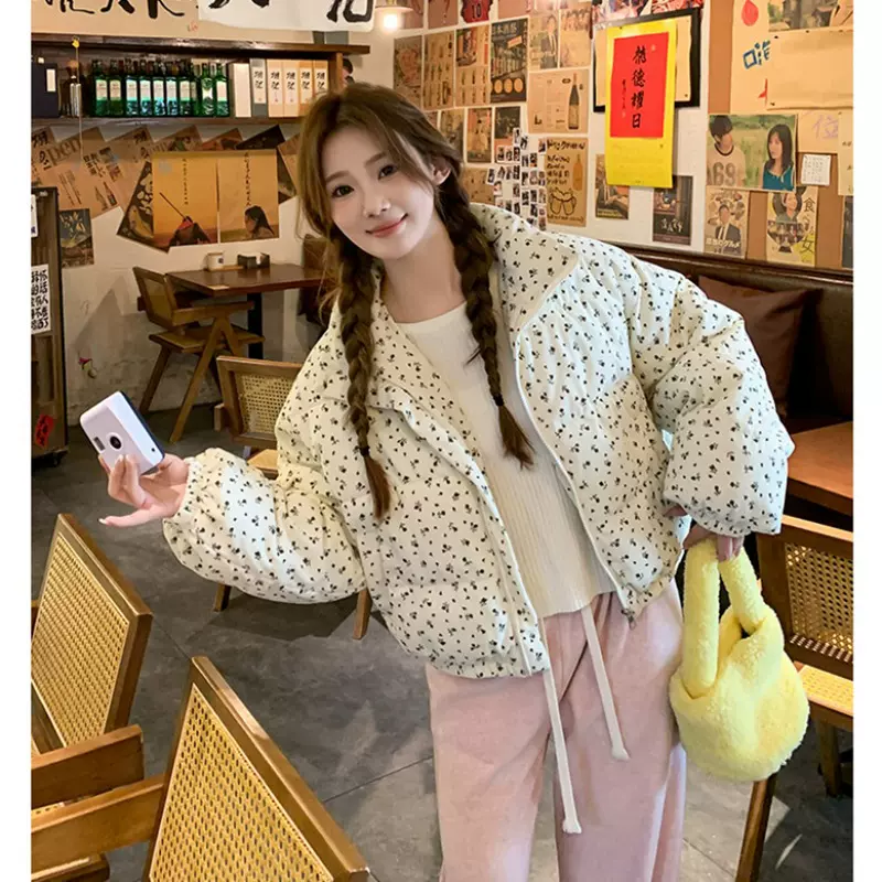 大码碎花棉衣外套女小个子胖MM女装秋季2025新款短款羽绒棉袄上衣