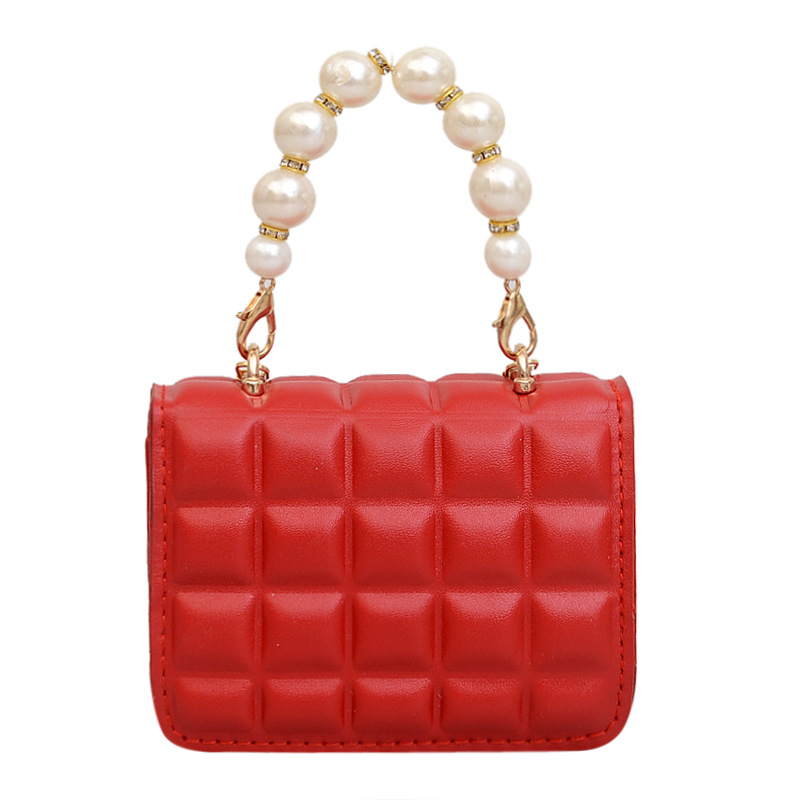 Bolso de cadena de perlas de indentación de tela escocesa de moda de este año mini bolso de mensajero de hombro de cadena de estilo occidental bolso de los niños
