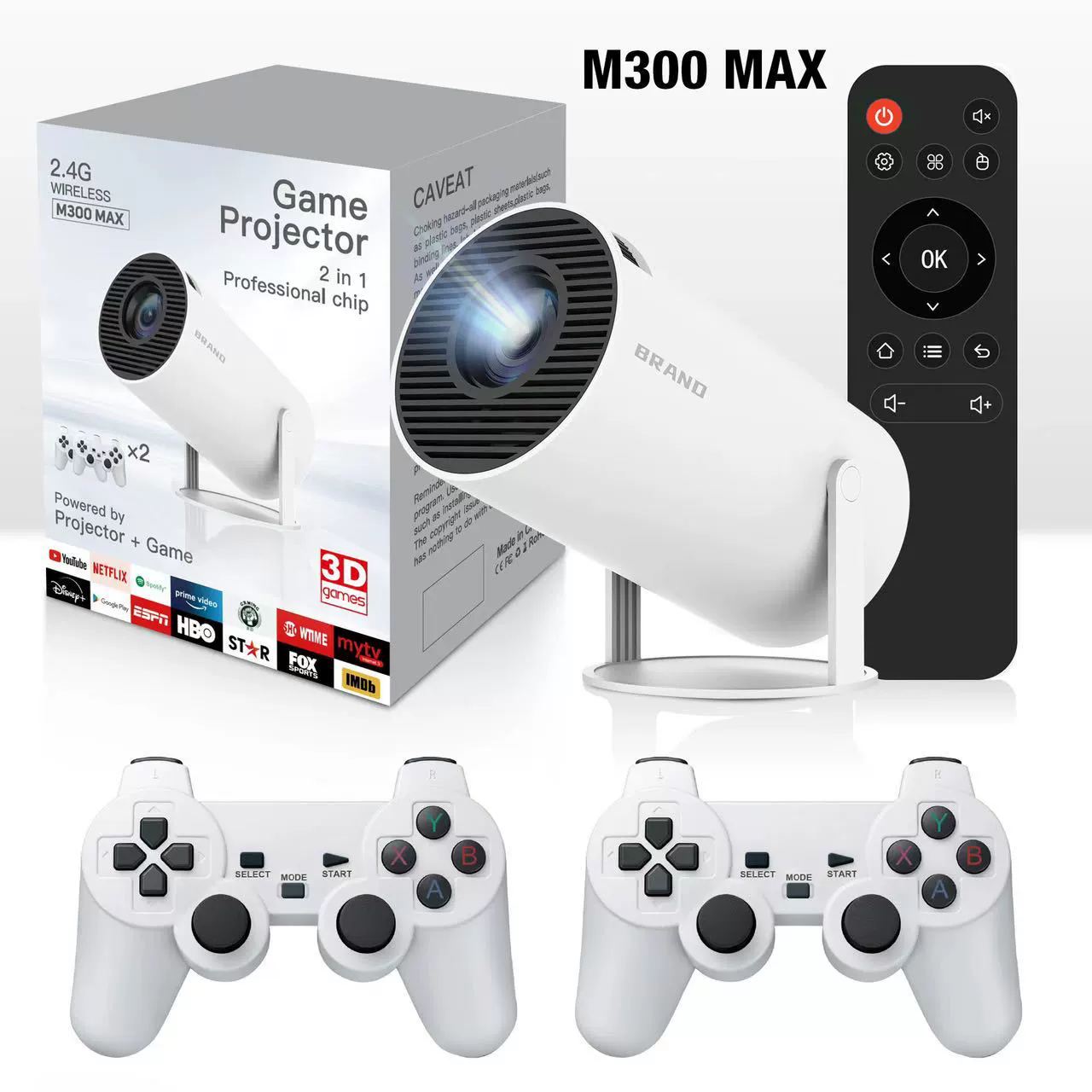 Projector HY300 HY300PRO, gaming 4K input support, wireless controllers included (bundle variants)