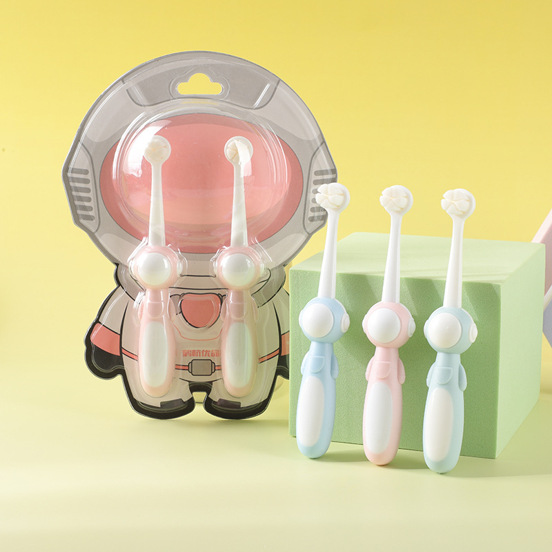 Cartoon Astronaut Children's Toothbrush Under 10 Years Old Soft Hair 0.1m Soft Brush Head Baby Special Toothbrush Double Pack