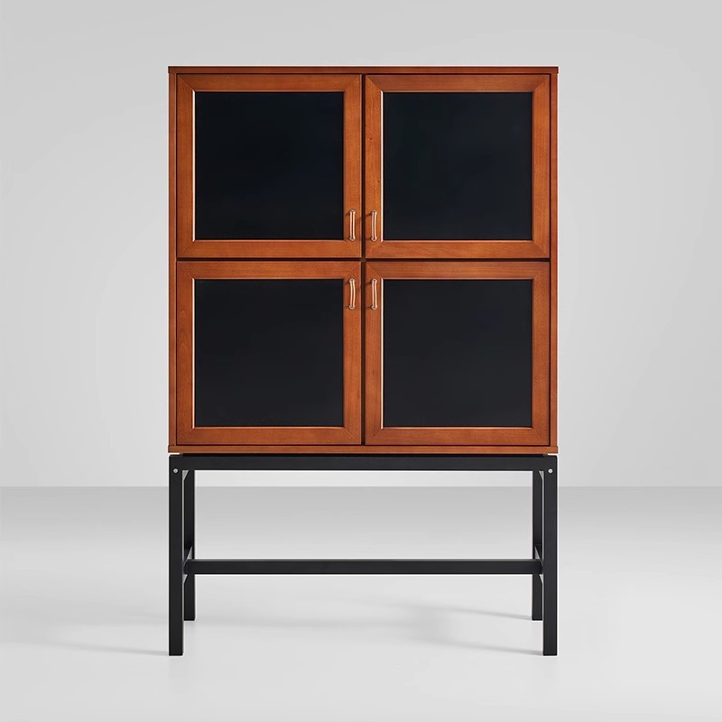 Gabinete de comedor medieval, gabinete de almacenamiento retro de madera maciza contra la pared, gabinete de almacenamiento de sala de estar doméstico integrado, mesa de colocación de máquina de café