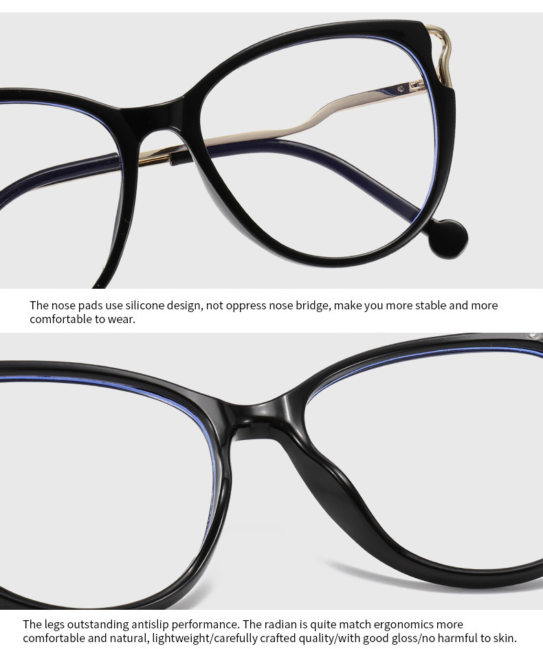 Lunettes rétro œil de chat anti-lumière bleue, monture haut de gamme, unisexe, cerclées en métal, pour hommes et femmes._voghion.com