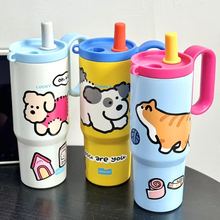 保温杯带把手学生便携316不锈钢喝水吸管杯大容量高颜值车载外出