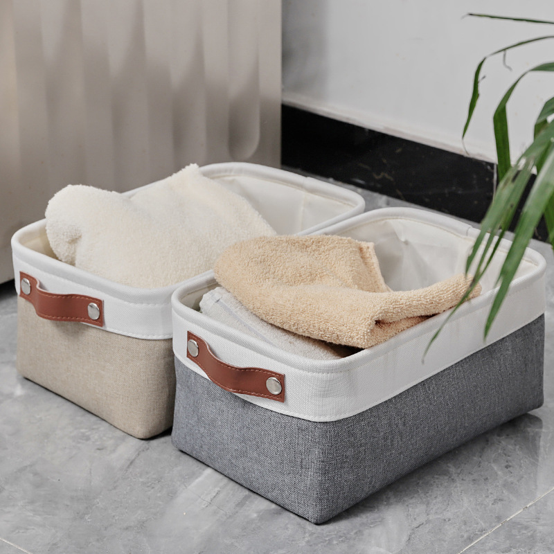 博颂杰棉麻收纳筐抽屉式家用可折叠储物箱玩具书籍桌面整理收纳筐
