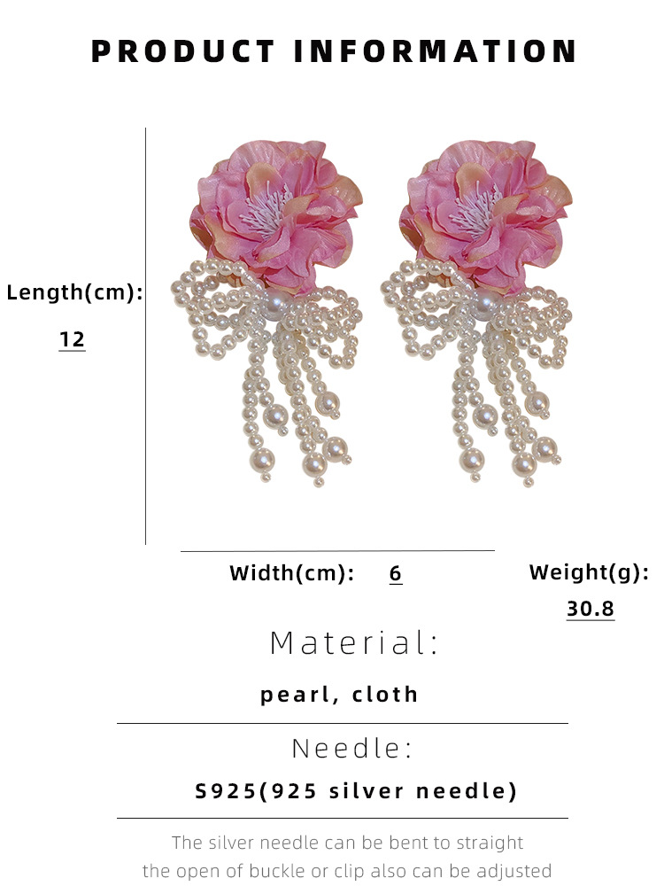 1 Pair Quantity 1 Pair Retro Flower Imitation Pearl Cloth Drop Earrings