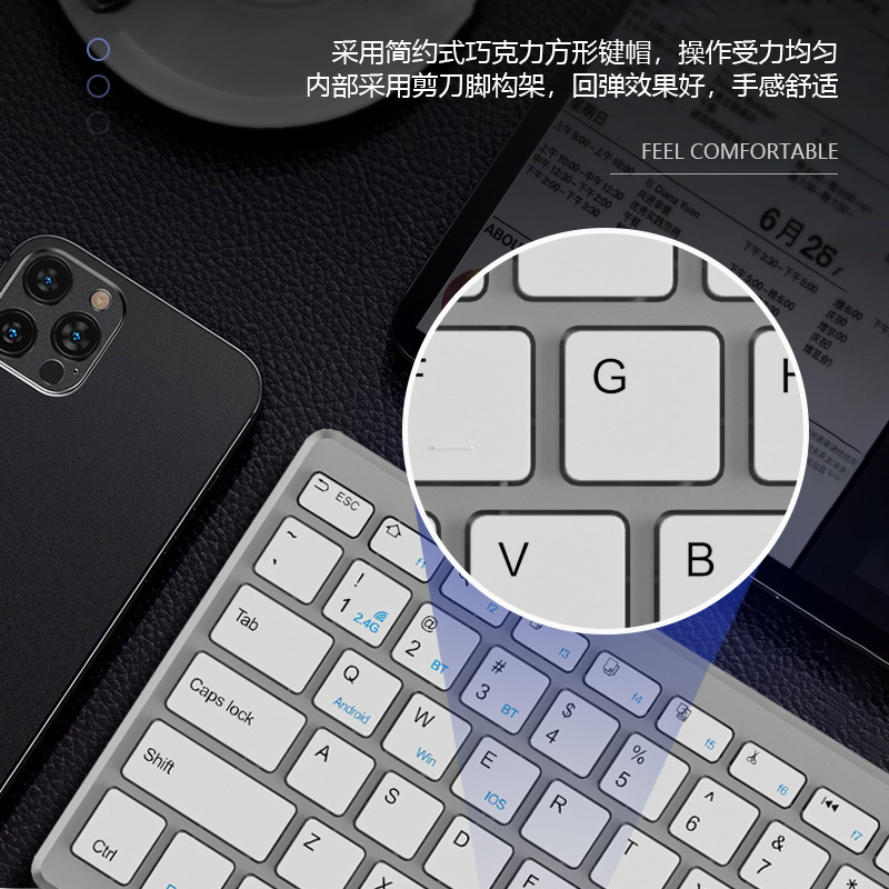 K019 teclado inalámbrico bluetooth para teléfonos móviles tabletas 78 pequeñas computadoras portátiles de oficina silenciosas multilingües iPad image 4
