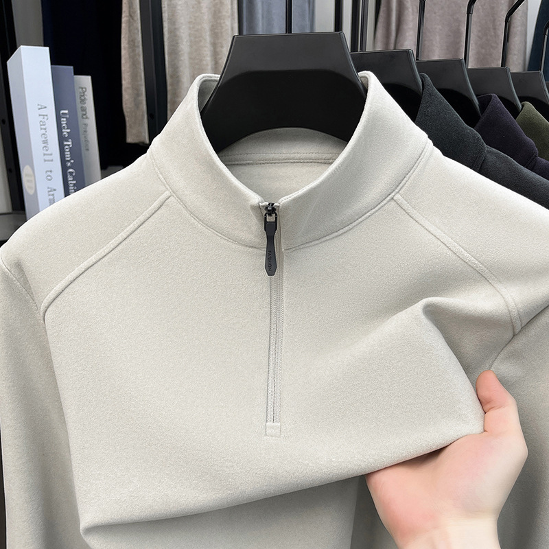 26 autumn and winter new half-zip double-sided fleece self-heating long-sleeve sweatshirt for men, stand-up collar, casual solid color base layer 26 autumn and winter new half-zip double-sided fleece self-heating long-sleeve sweatshirt for men, stand-up collar, casual solid color base layer