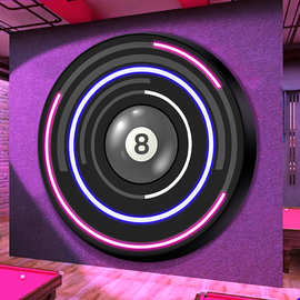 网红台球厅造型墙黑八氛围灯装饰画棋室桌球室俱乐部霓虹灯挂画
