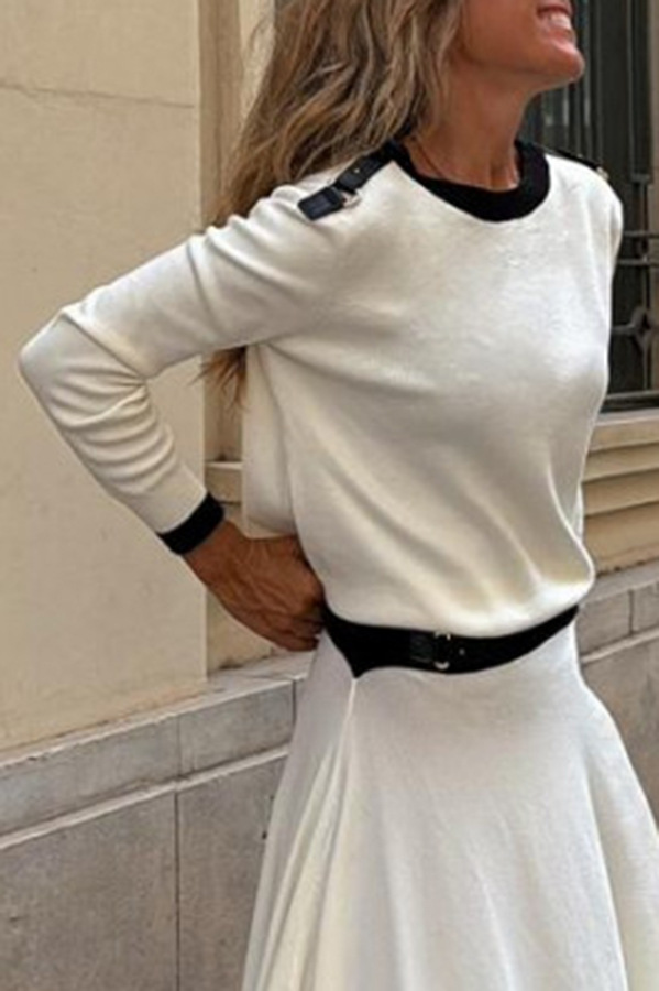 Sieviešu apģērbu pavasara un rudens neregulāras krāsas svārku komplekts ar garām piedurknēm_voghion.com