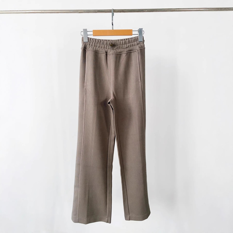 Women's Ribbed Casual Pants with Drawstring, High-Waisted Straight-Leg Pants, Loose Versatile Wide-Leg Pants, Japanese Style Casual
