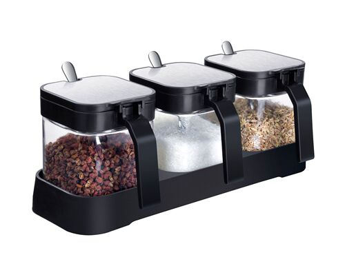 Heat-resistant glass seasoning jar salt shaker seasoning jar with handle seasoning jar set with spoon sealed moisture-proof seasoning box