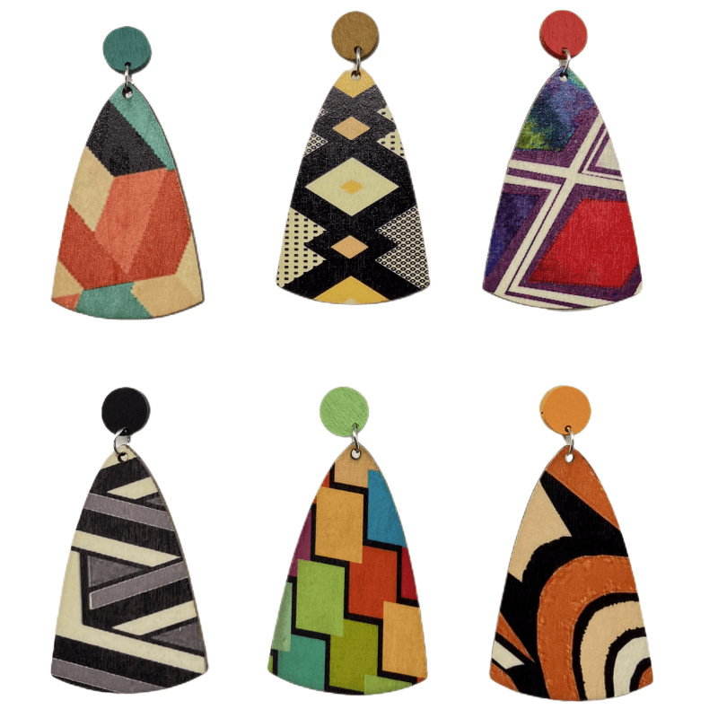 Wholesale Jewelry 1 Pair Bohemian Color Block Wood Drop Earrings display picture 4