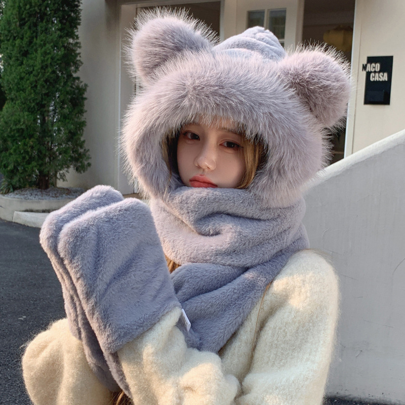 Peluches d'automne et d'hiver, écharpes pour enfants, gants, un joli ensemble trois pièces, protection auditive épaisse et coupe-vent, chaud_voghion.com