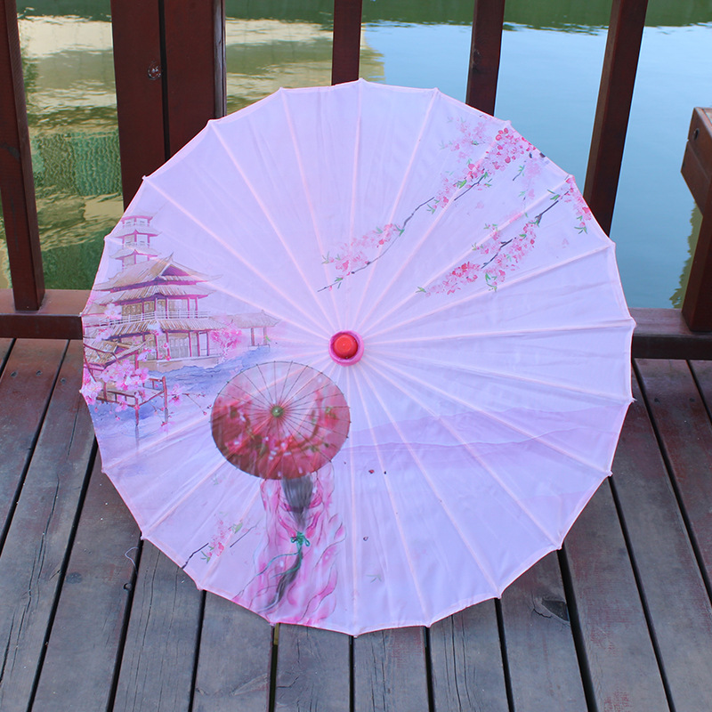 Manufacturer Direct Supply Silk Fabric Printed Umbrella Indoor Outdoor Ceiling Decoration Classical Ancient Style Cheongsam Catwalk Dance Umbrella