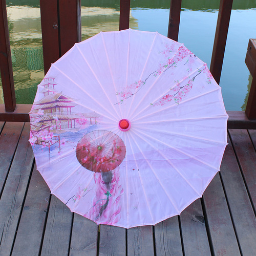 Manufacturer Direct Supply Silk Fabric Printed Umbrella Indoor Outdoor Ceiling Decoration Classical Ancient Style Cheongsam Catwalk Dance Umbrella