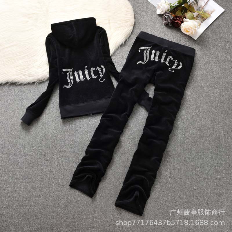thumbnail for Foreign trade velvet leisure sports suit women&#039;s straight pants JC hooded jacket hot drilling two-piece set a generation of hair