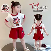 Nezha детский костюм с короткими рукавами, новинка 2025 года, костюм для девочек, летний стиль, повседневный комплект из двух предметов с героями мультфильмов, светящийся тренд