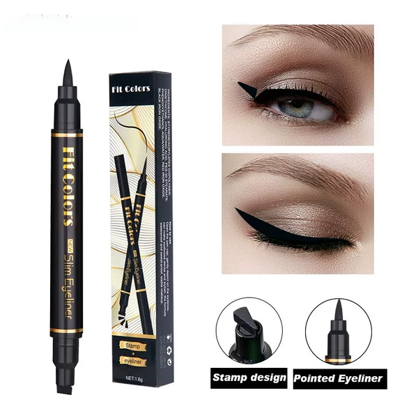 Fit Colors Double-Ended Stamp Eyeliner Waterproof, Sweat-Proof, Non-Smudge, Long-Lasting Liquid Eyeliner Pen Cross-Border