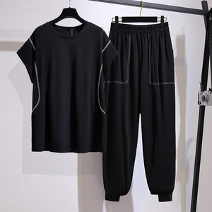 130-350斤大码女装胖mm新款夏季宽松时尚休闲运动两件套套装图片