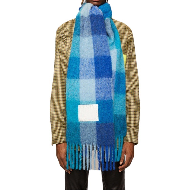 マフラーの女性の冬のac両面の虹の格子のストールの長いタイプの海の馬の毛は色を合わせて首の男性の同項のフリンジを囲みます。