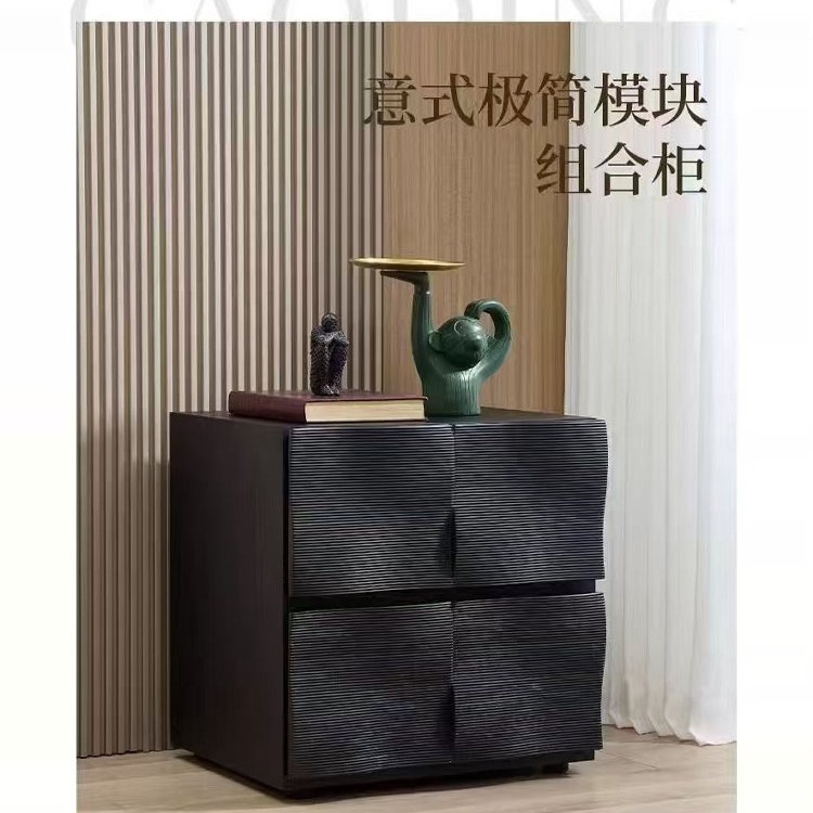 Medieval Style Ripple Cabinet Simple Combination Cabinet Living Room Ash Walnut Bedside Table All Solid Wood Cupboard Tv E^