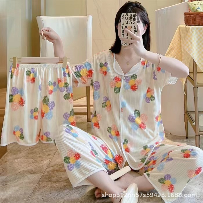 国境を越えた貿易夏の女性用リボンパジャマ3点セット、マイクロビジネスインインターネット有名人の生放送ホーム服卸売|undefined
