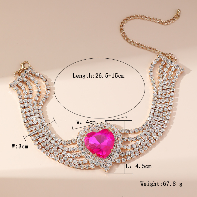 Heart Crystal Choker Necklace Multi-layer Statement Jewellery_voghion.com