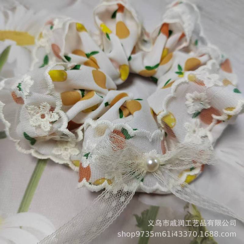 2025原创~小众手工刺绣花边蝴蝶结大肠发圈侧边麻花辫百搭发饰甜|undefined