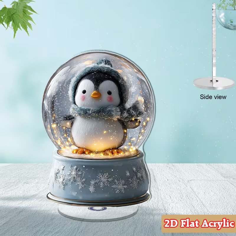Impresión plana transfronteriza 2D plana 360 giratoria vista de nieve pingüino cabina accesorios de escritorio festivales interiores al aire libre