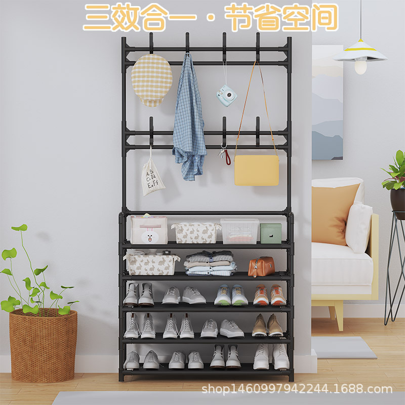 跨境热销家居多功能收纳鞋帽架YH6604一体落地收纳置物架卧室挂衣|undefined