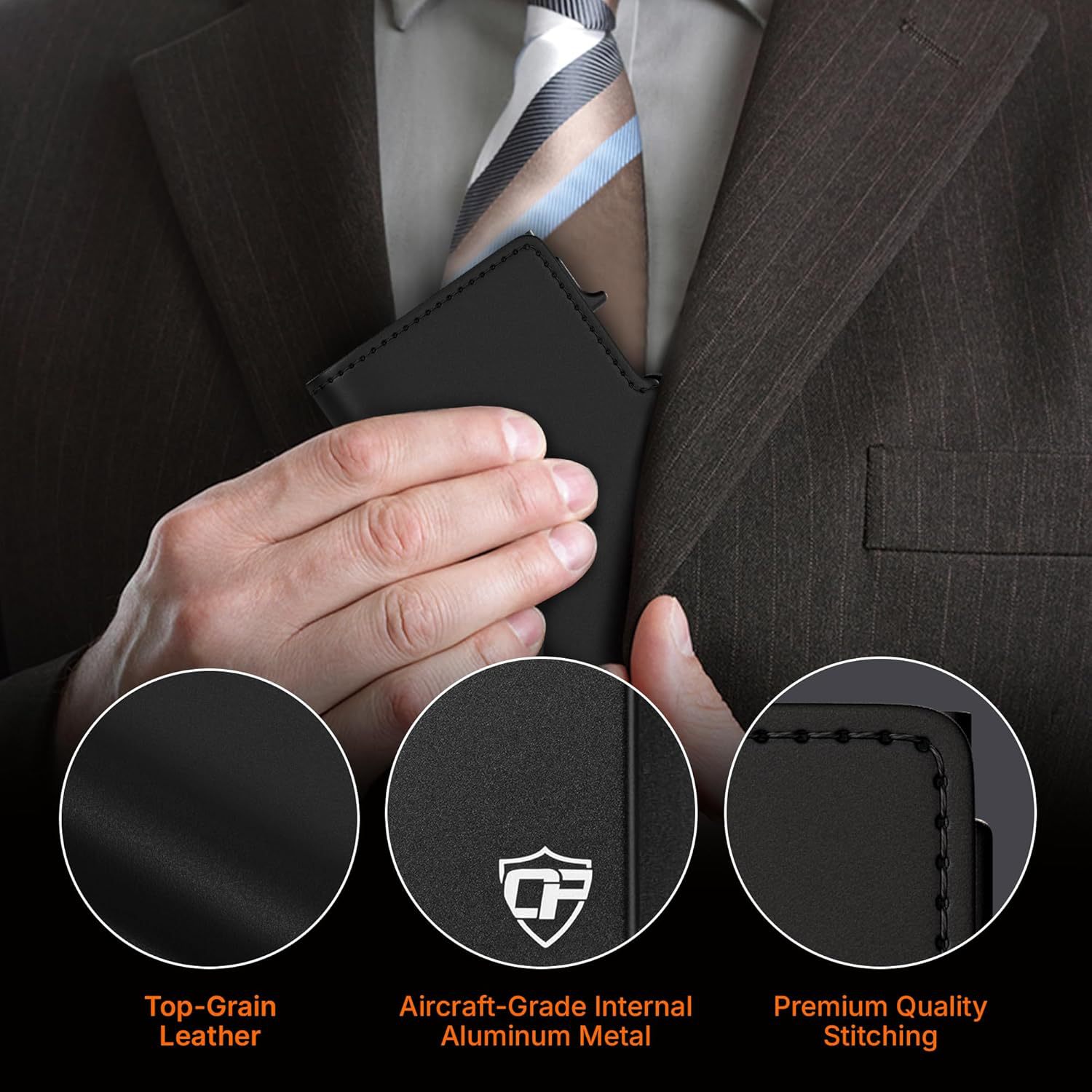 Caja de tarjeta de empuje lateral con cepillo antirrobo RFID transfronterizo, hebilla de clip de metal emergente automática, paquete de tarjeta antidesmagnetizante de gran capacidad