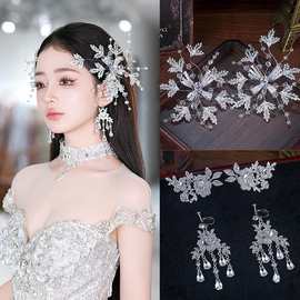 新款轻奢大气超闪水钻侧边发夹新娘耳饰婚纱头饰减龄结婚配饰发饰