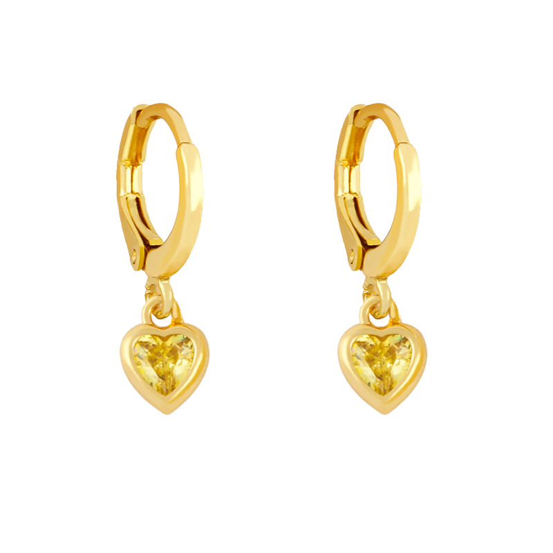 5g Weight 18K Gold Plated Plating Material Artificial Gemstones Inlay Material Earrings Classification Housewarming, Anniversary, Business, Wedding, Travel, Party, Birthday, Festival Occasion Copper Material Heart Pattern Women'S Gender Fashion Style Rose Red, White, Pink, Green, Blue, Champagne, Yellow, Black Color Fashion Heart Copper Artificial Gemstones Copper Earrings 4