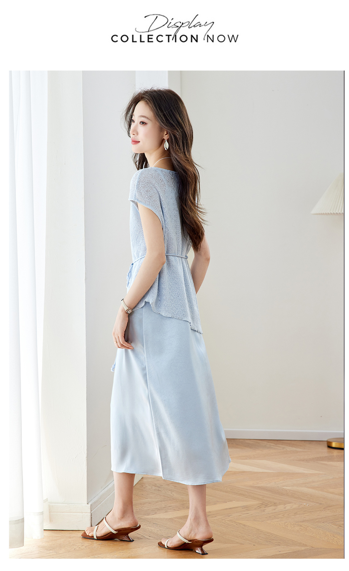 Bộ đầm maxi nữ hai mảnh gồm váy dài và áo khoác ngoài mỏng, phối dây mảnh, thiết kế suông nhẹ tôn dáng — xanh lam chi tiết 15