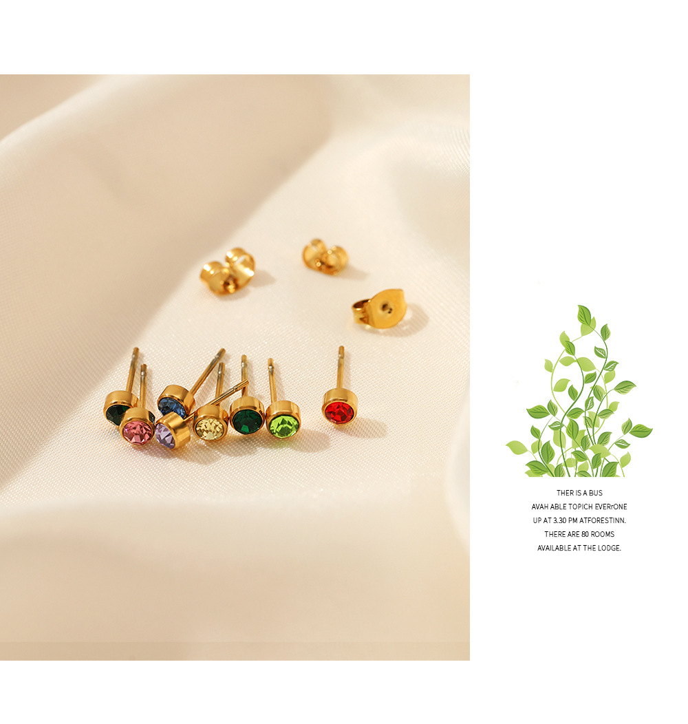 Simple Style Round Stainless Steel Plating Rhinestones Ear Studs 1 Pair